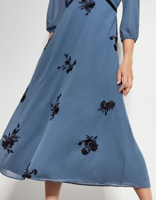 Monsoon Tessa V-Neck Floral Midi Dress Blue - Image 4