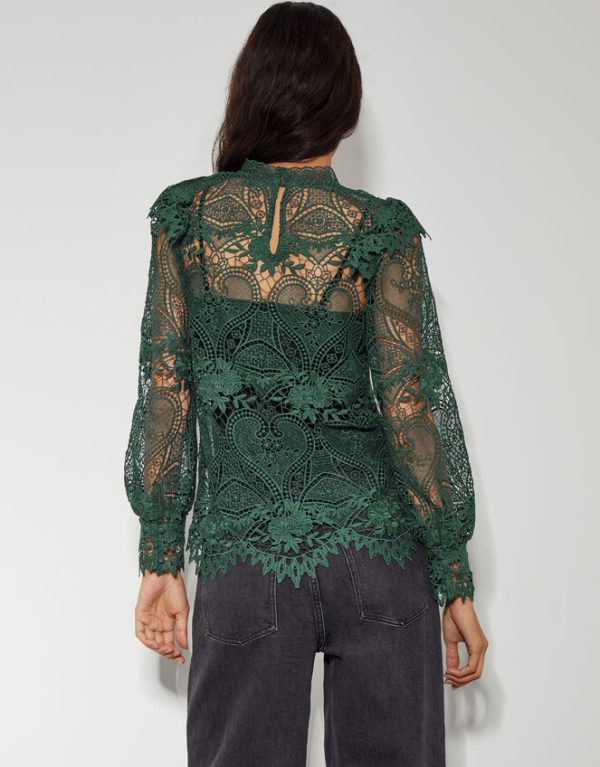 Monsoon Lucy Lace Long Sleeve Blouse Teal - Image 4