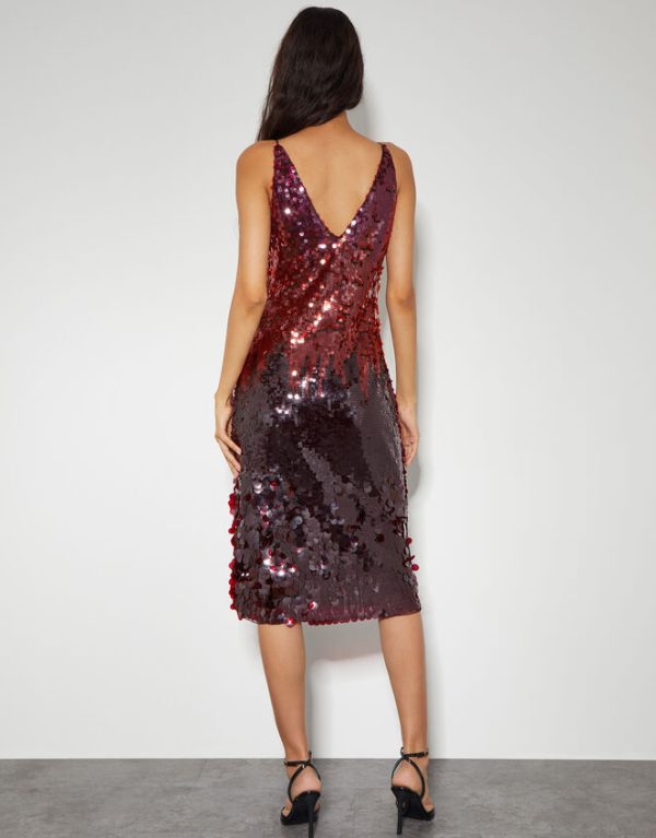 Monsoon Claire Sleeveless Sequin Midi Dress Red - Image 4