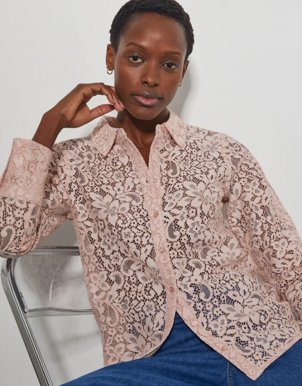 Monsoon Lia Floral Lace Shirt Pink - Image 4