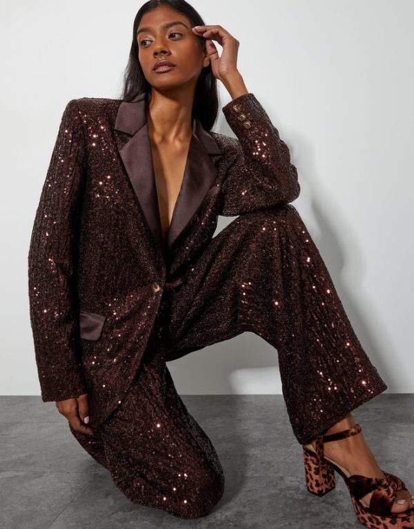 Monsoon Monsoon x Sarah Corbett-Winder Satin Sequin Blazer Bronze - Image 4