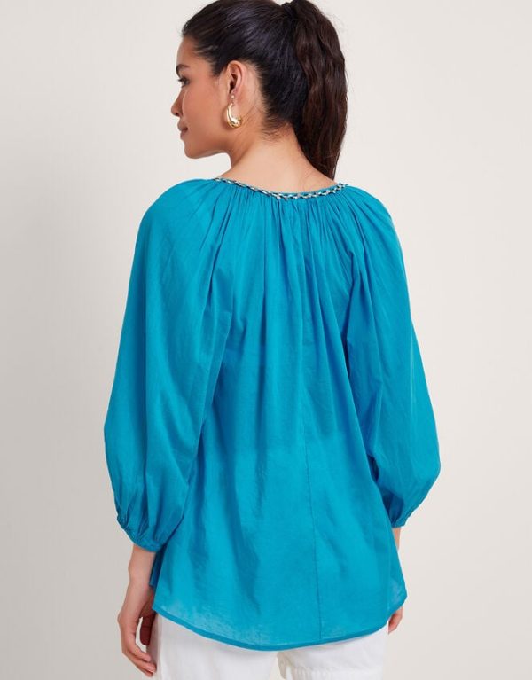 Monsoon Amy Tie Neck Top Blue - Image 3