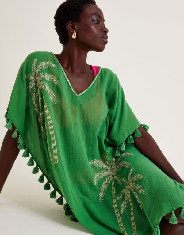 Monsoon Priscilla Embellished Kaftan Dress Green - Image 4