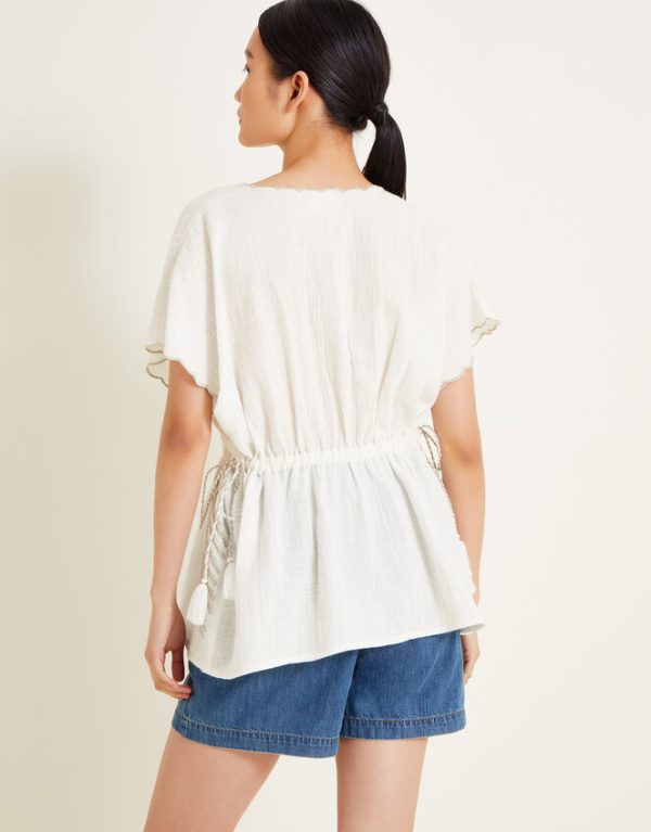 Monsoon Cali Embroidered Leaf Top Ivory - Image 4