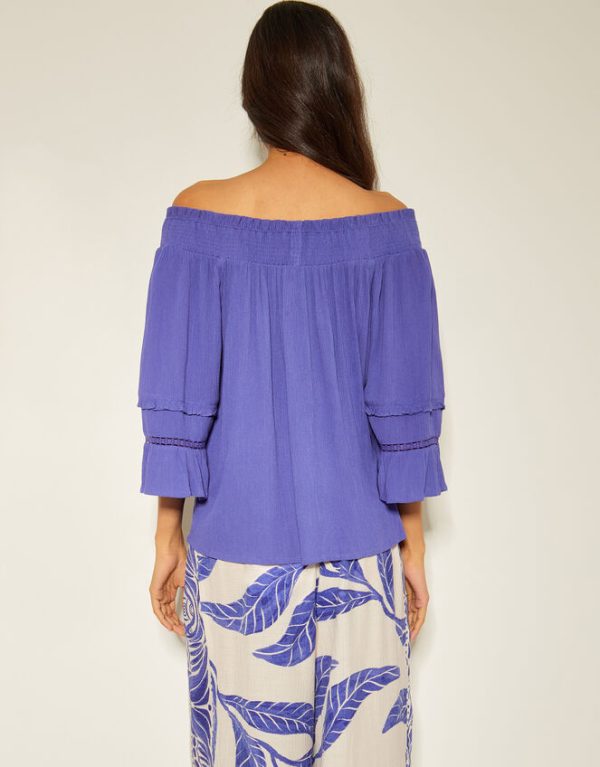 Monsoon Ava Off-The-Shoulder Smock Top Blue - Image 4