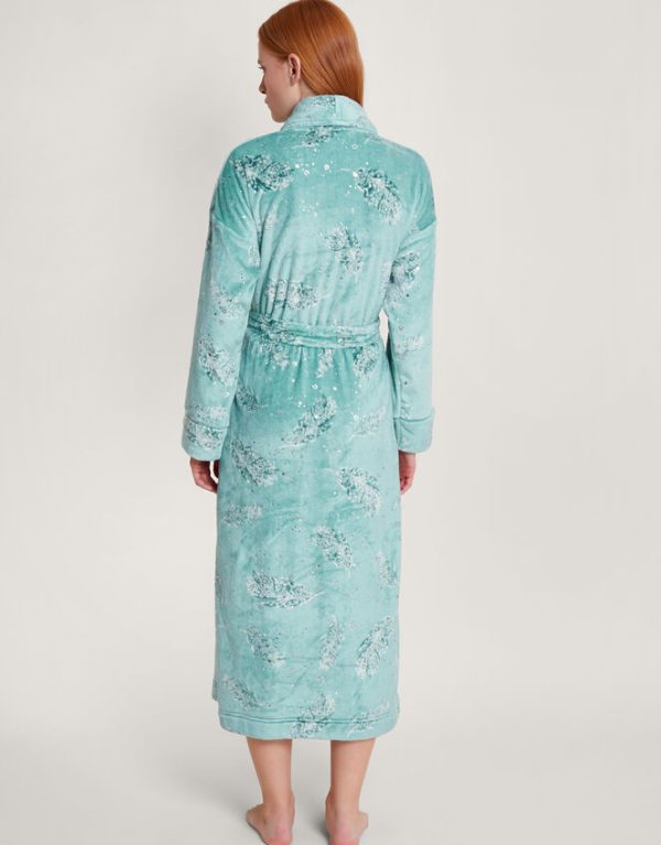 Monsoon Feather Print Foil Dressing Gown Teal - Image 3