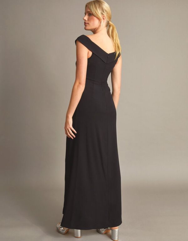 Monsoon Beatrice Crepe Bardot Maxi Dress Black - Image 3