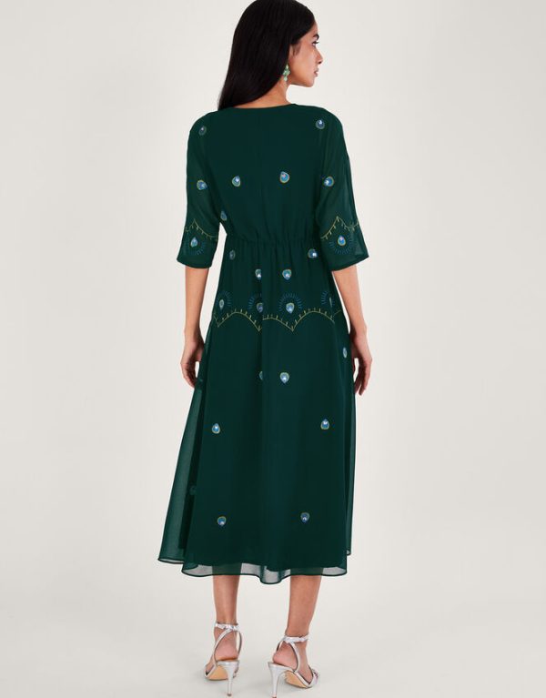 Monsoon Perla Embellished Tea Dress Green - Image 3