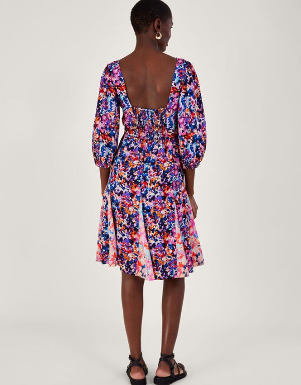 Monsoon Palmer Print Pleated Dress Blue - Image 3