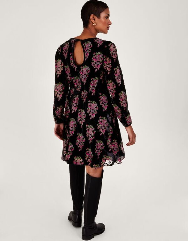 Monsoon Ruby Paisley Velvet Dress Black - Image 3