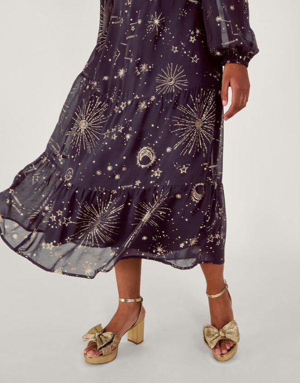 Monsoon Cassie Zodiac Midi Dress Blue - Image 3