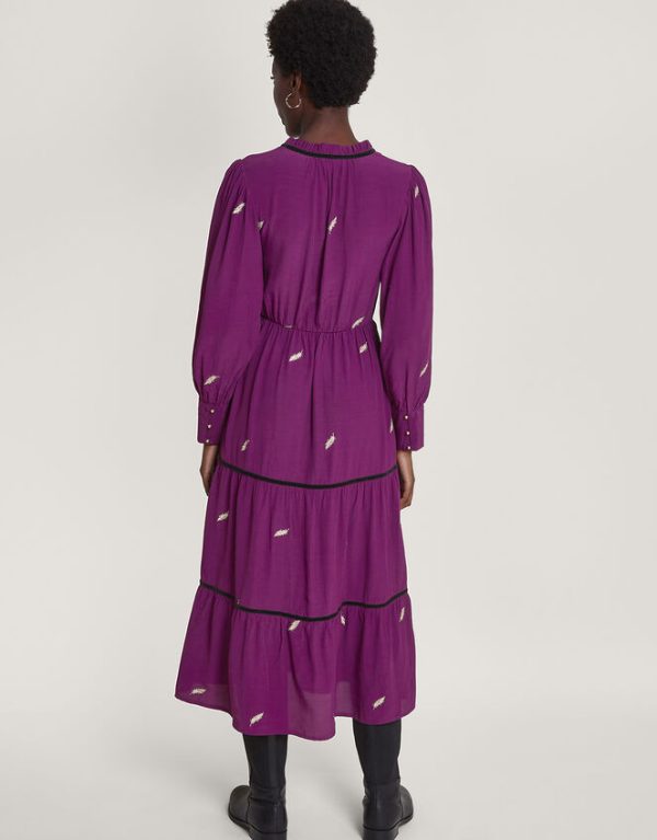 Monsoon Willa Embroidered Shirt Dress Purple - Image 3