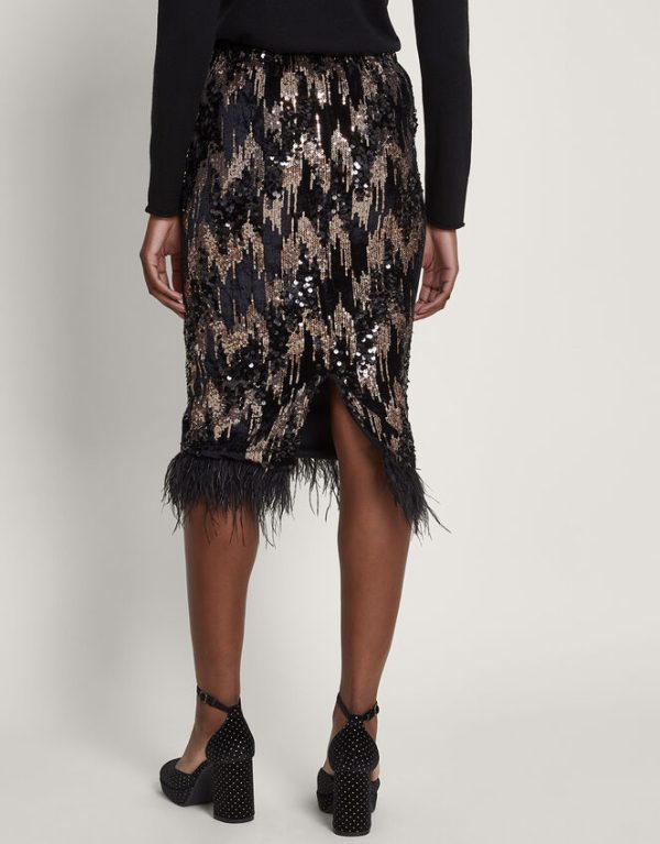 Monsoon Fern Sequin Midi Skirt Black - Image 4