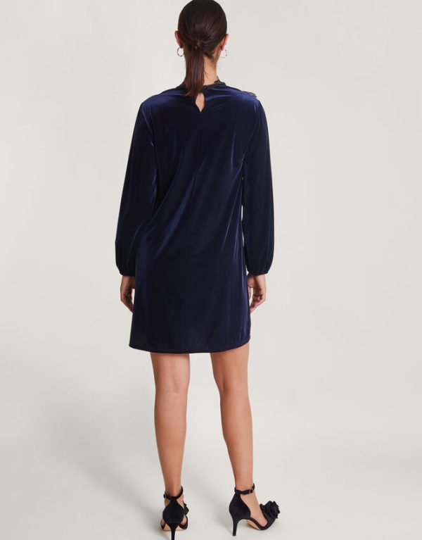 Monsoon Bess Velvet Lace Dress Blue - Image 3