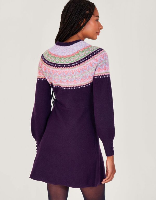 Monsoon Fair Isle Dress Purple - Image 3