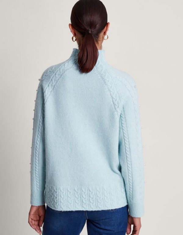 Monsoon Pearl High Neck Cable Knit Jumper Blue - Image 3