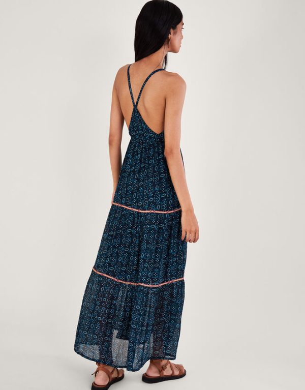 Monsoon Embellished Print Maxi Cami Dress Blue - Image 3