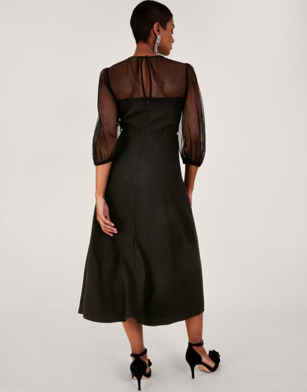 Monsoon Billie Bow Midi Dress Black - Image 3