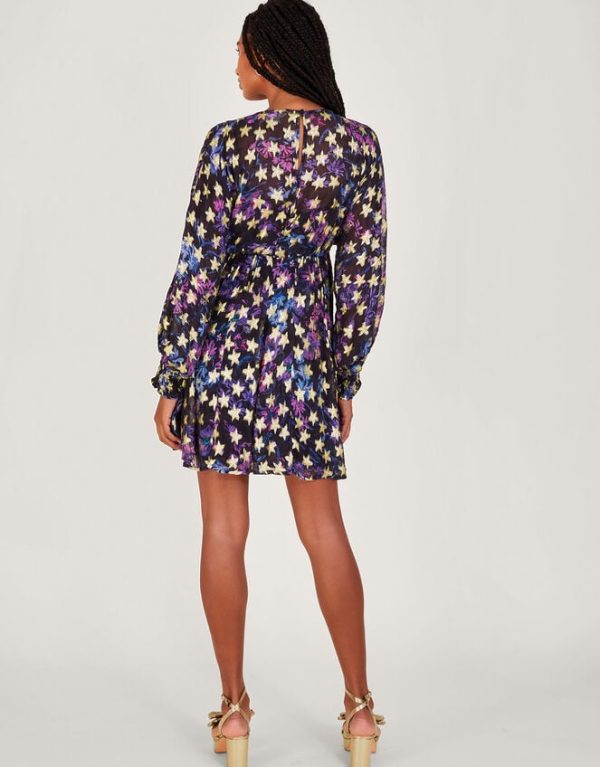 Monsoon Lia Star Print Mini Dress Black - Image 3