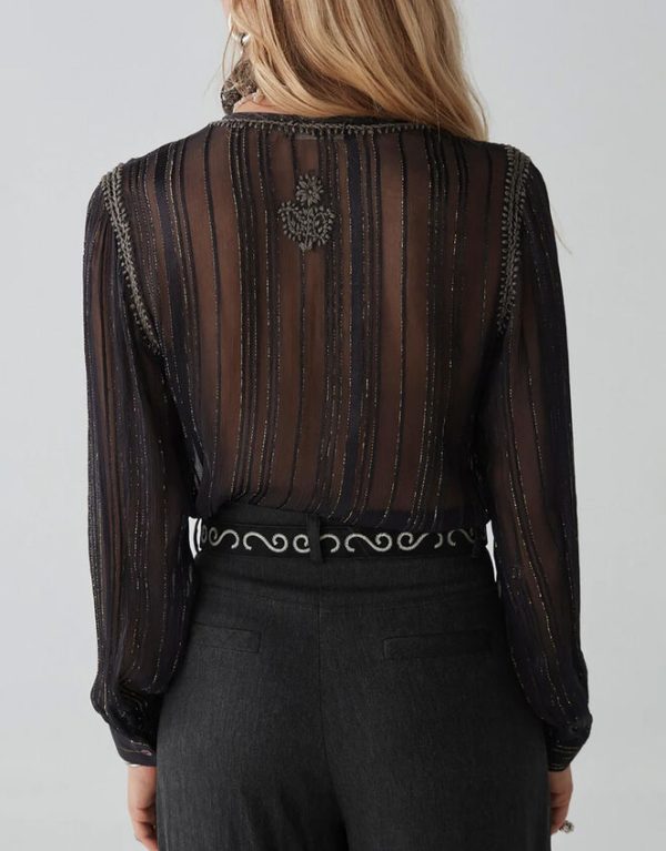 Monsoon Kate Metallic Embroidered Blouse Black - Image 5