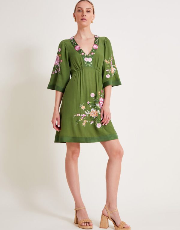 Monsoon Alice Embroidered Short Dress Green - Image 5