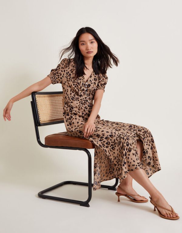 Monsoon Raife Midi Leopard Print Tea Dress Natural - Image 5