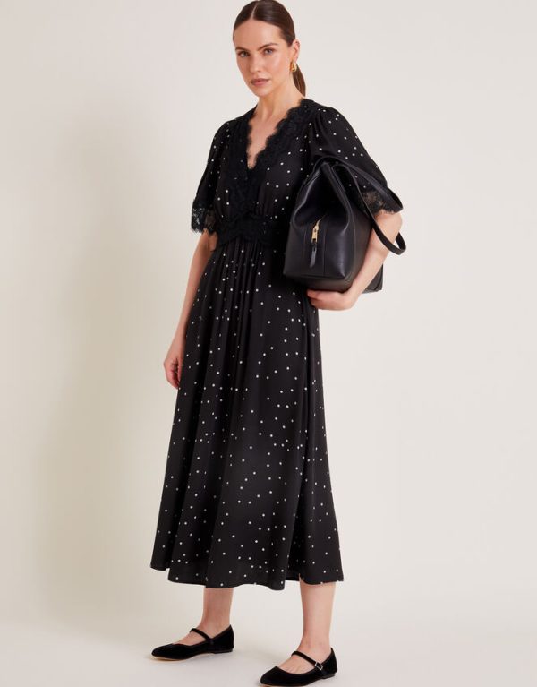 Monsoon Clea Spot Dress Black - Image 5