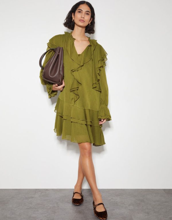 Monsoon Aria Ruffle Dress Green - Image 5