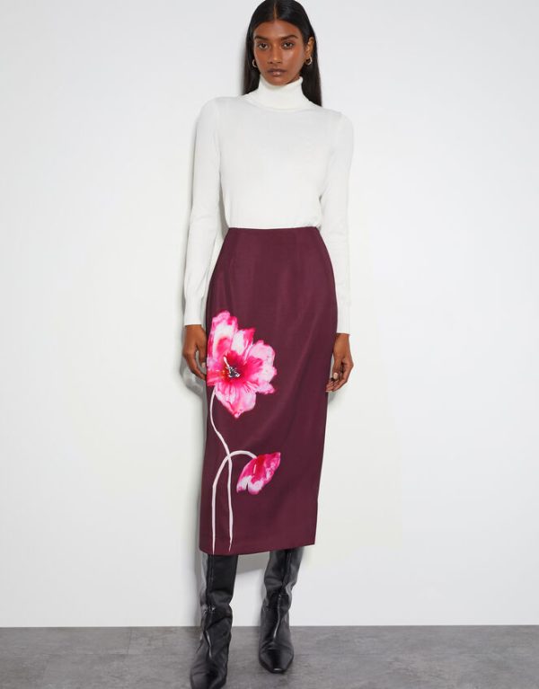 Monsoon Elizabeth Floral Midi Skirt Red - Image 5