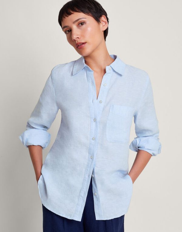 Monsoon Charlie Longline Linen Shirt Blue - Image 4