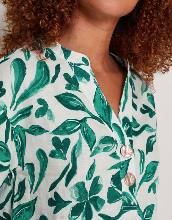 Monsoon Naomi Print Linen Blouse Green - Image 4