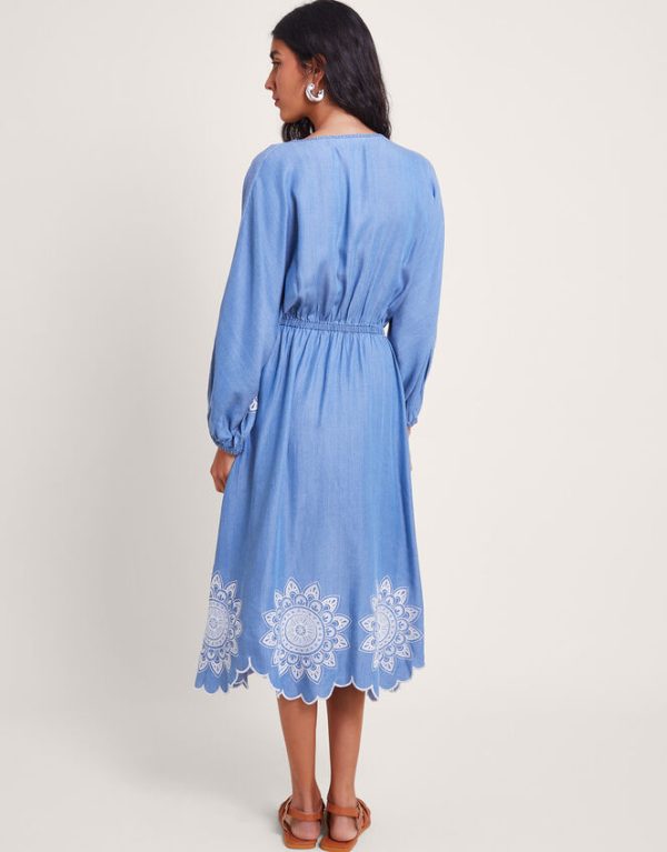 Monsoon Tabitha Embroidered Denim Dress Blue - Image 4