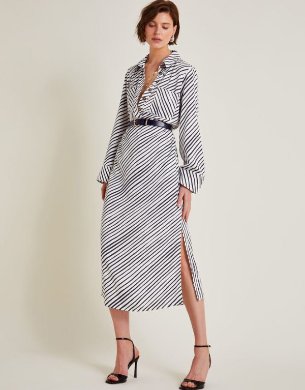 Monsoon Sabitha Stripe Midi Shirt Dress Black - Image 5