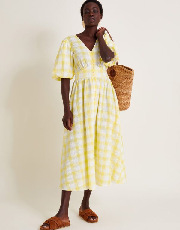 Monsoon Zola Gingham Short Sleeve Midi Dress Yellow - Image 5