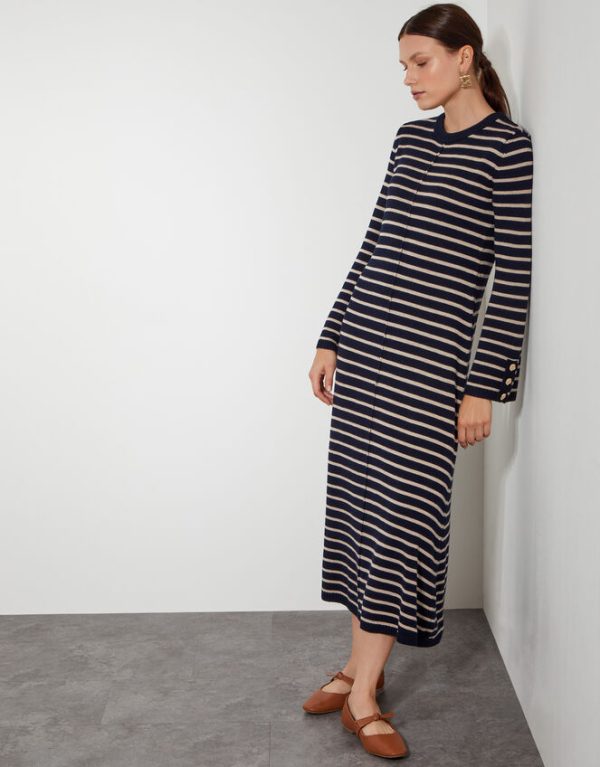 Monsoon Shaw Stripe Midi Jumper Dress Blue - Image 5