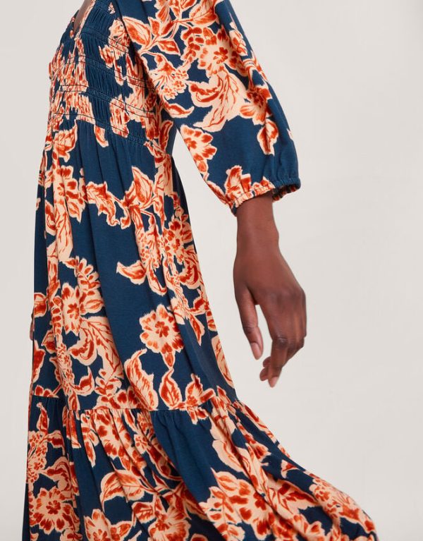 Monsoon Fora Floral Midi Dress Blue - Image 4