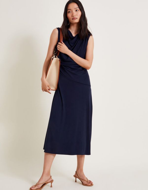 Monsoon Debra Drape Jersey Dress Blue - Image 5