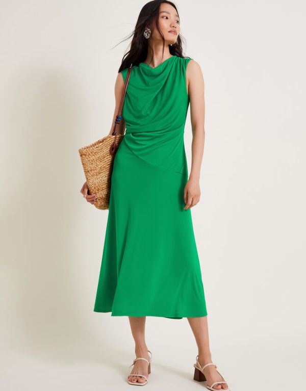 Monsoon Debra Drape Jersey Dress Green - Image 5