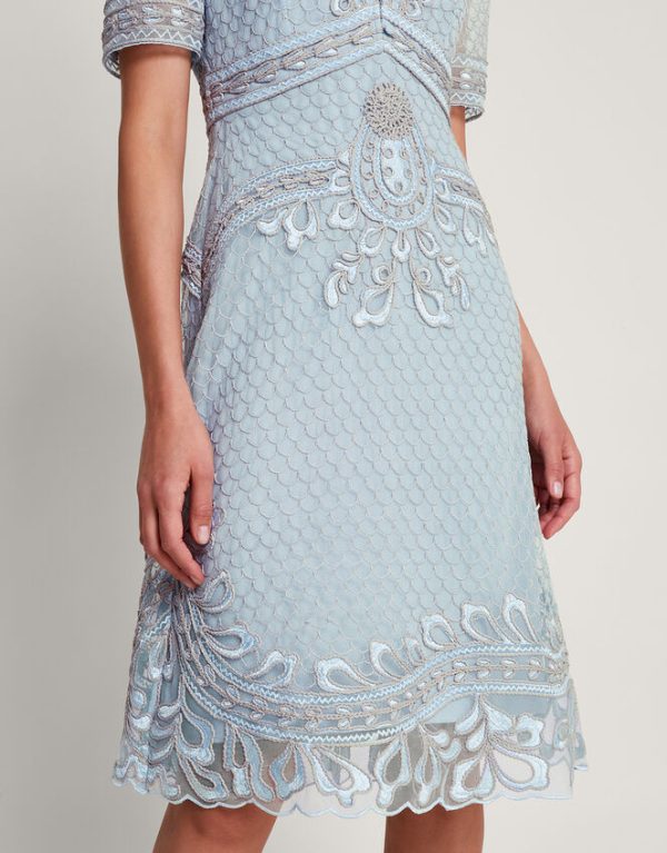 Monsoon Siena Embroidered Dress Blue - Image 4