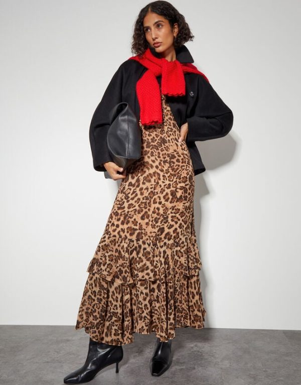 Monsoon Rowena Leopard Print Ruffle Dress Brown - Image 5