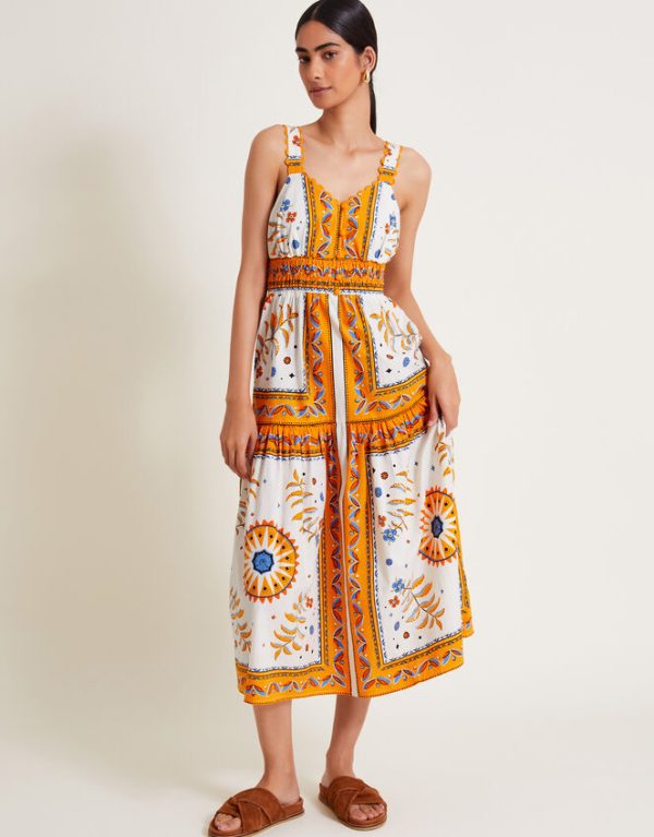 Monsoon Anya Border Print Dress Yellow - Image 5