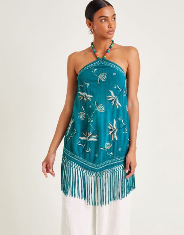 Monsoon Liza Embellished Tassel Halter Top Teal - Image 4