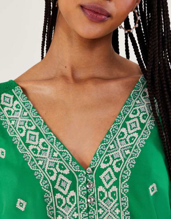 Monsoon Embroidered Wide Strap Vest Top Green - Image 4