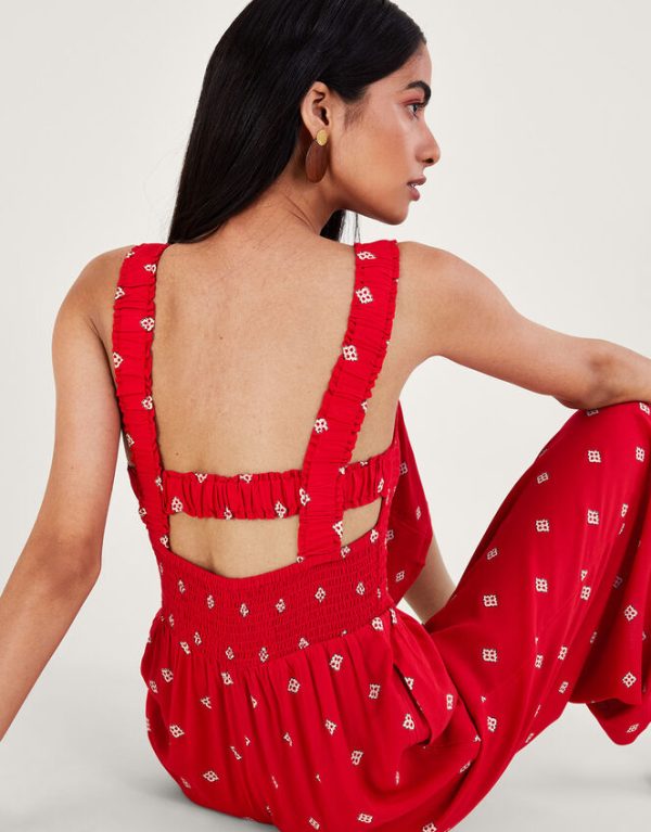 Monsoon Geometric Print Cut-Out Jumpsuit Red - Image 4