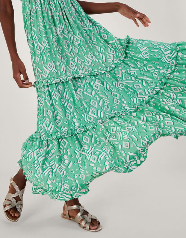 Monsoon Gigi Print Bardot Maxi Dress Green - Image 4