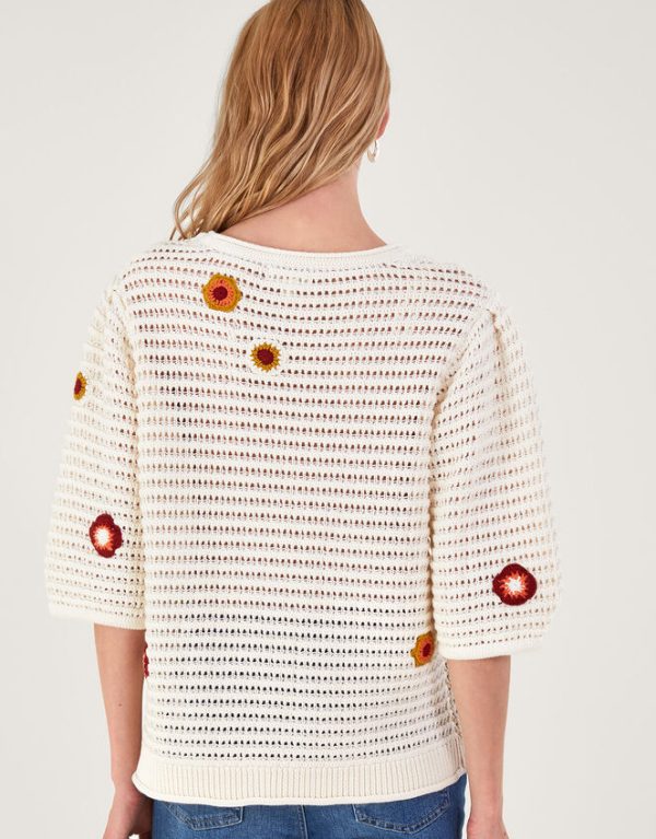 Monsoon Floral Embroidered Jumper Ivory - Image 4