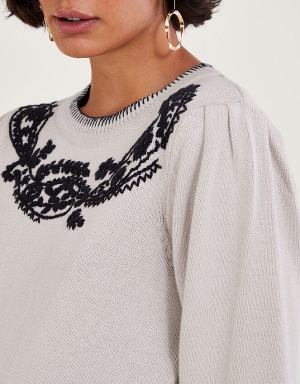 Monsoon Paisley Embroidered Jumper Ivory - Image 4