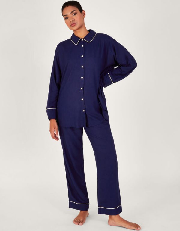 Monsoon Pru Peacock Embroidered Pyjama Set Blue - Image 4