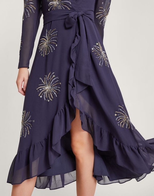 Monsoon Serena Embellished Wrap Dress Blue - Image 4