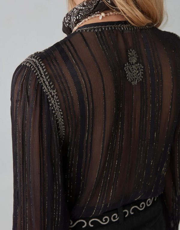 Monsoon Kate Metallic Embroidered Blouse Black - Image 6